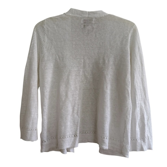 Cynthia Rowley 100% Linen White Cardigan Open Front 3/4 Sleeve Ribbed Coastal M - Picture 2 of 5